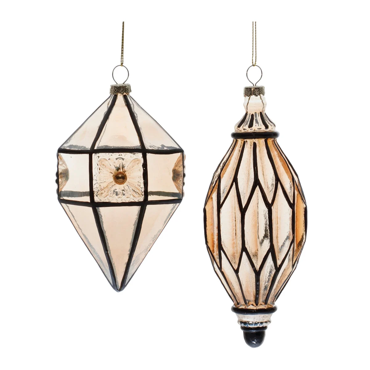 Melrose Bevelled Amber Glass Drop Ornament (Set of 6)