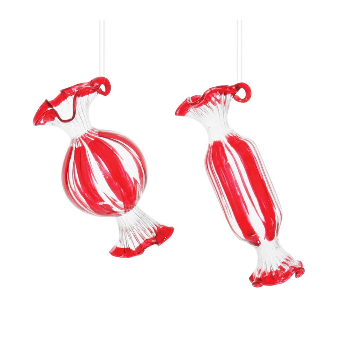 Glass Peppermint Candy Ornaments 3.5"H & 4"H (Set of 12) Red & White Holiday Decor by Melrose