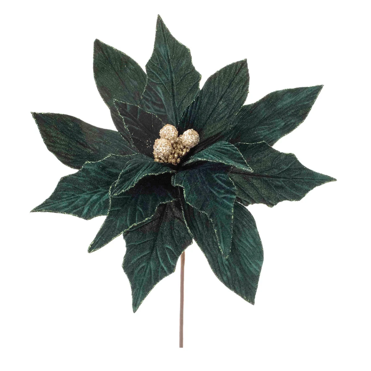 Forest Green Poinsettia Stems 28"H (Set of 2) Traditional Christmas Decor by Melrose