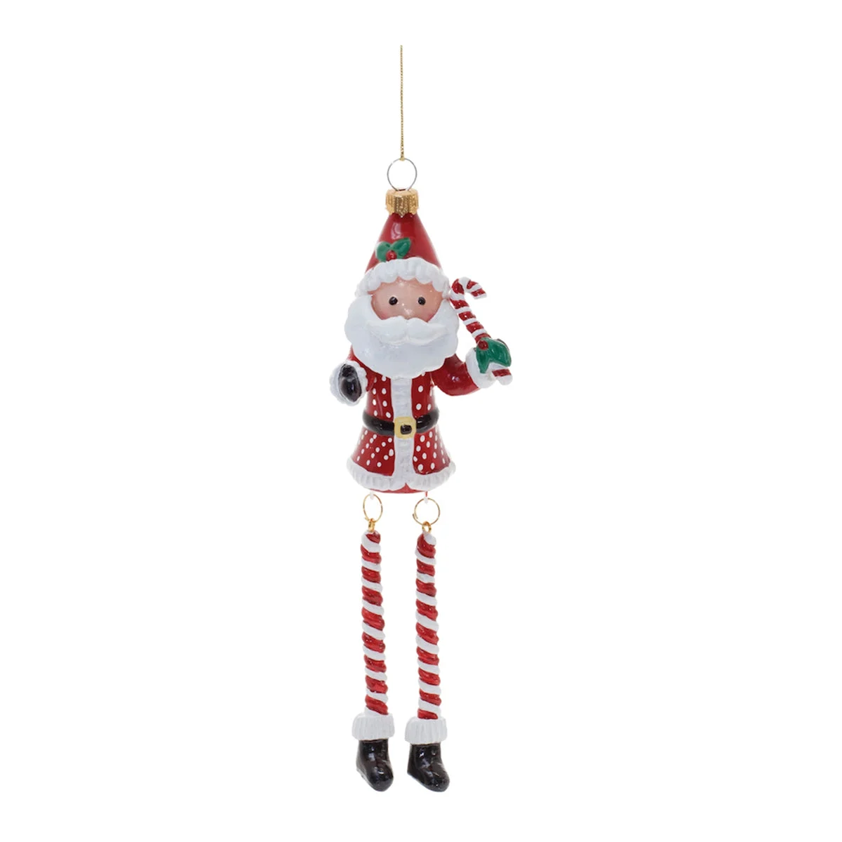 Melrose Glass Candy Cane Santa Ornament with Dangle Legs (Set of 6)
