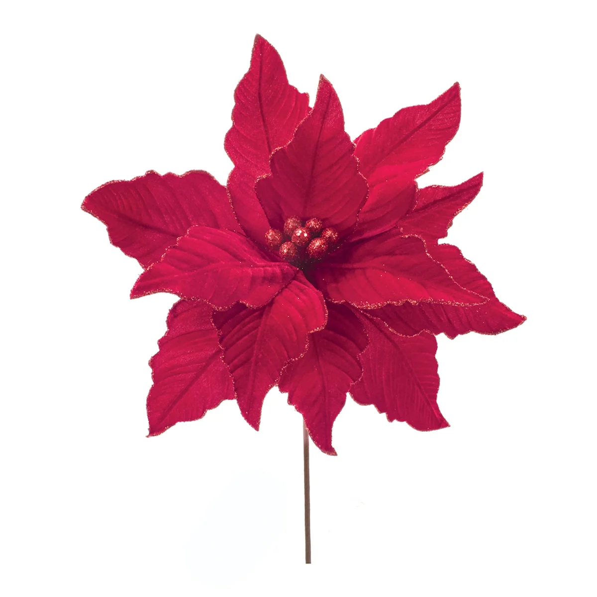 Christmas Glittered Red Poinsettia Flower Stem – 24" – Set of 2 by Melrose