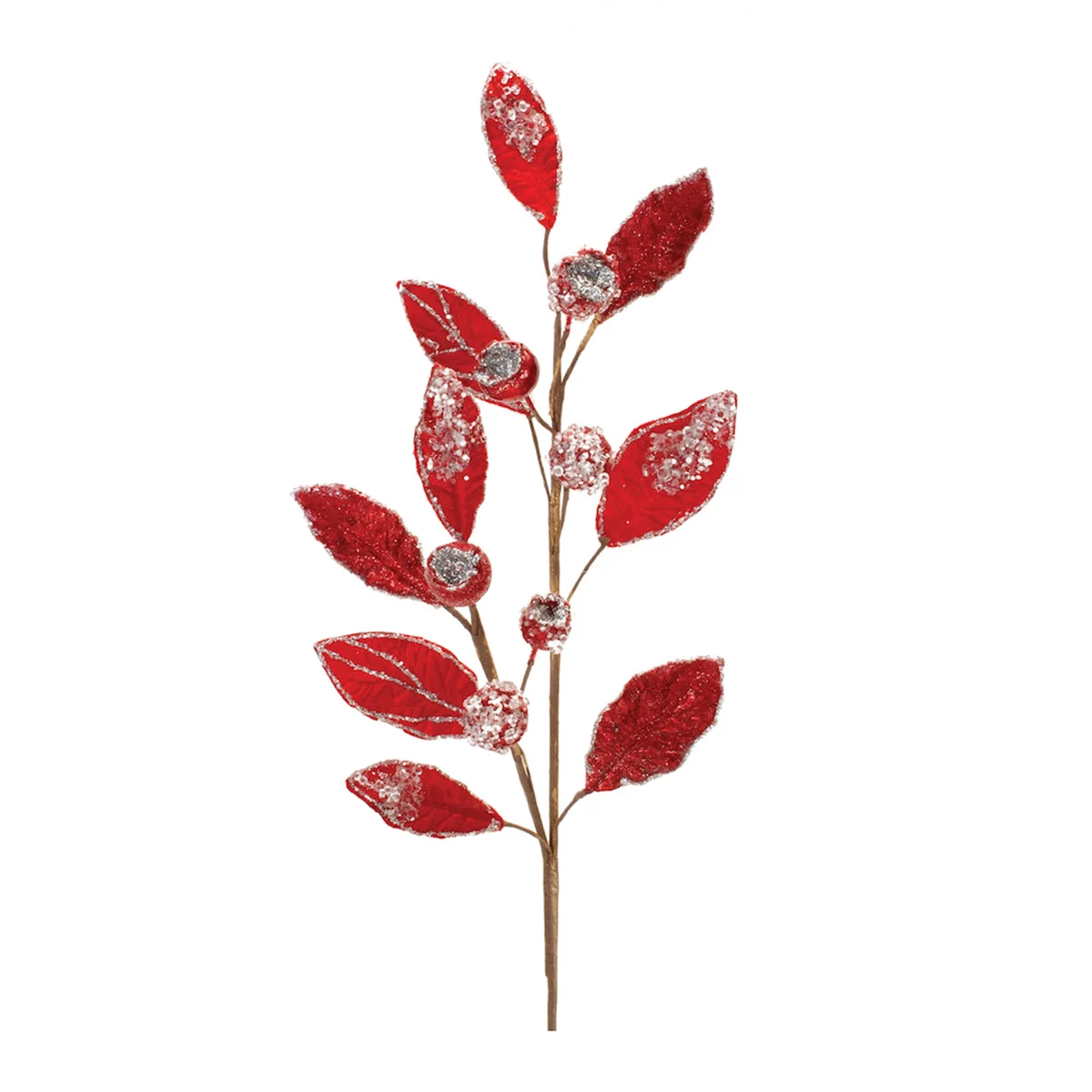 Christmas Red Leaf Stem – Decorative Beaded Spray for Seasonal Displays 29.5 inch Melrose