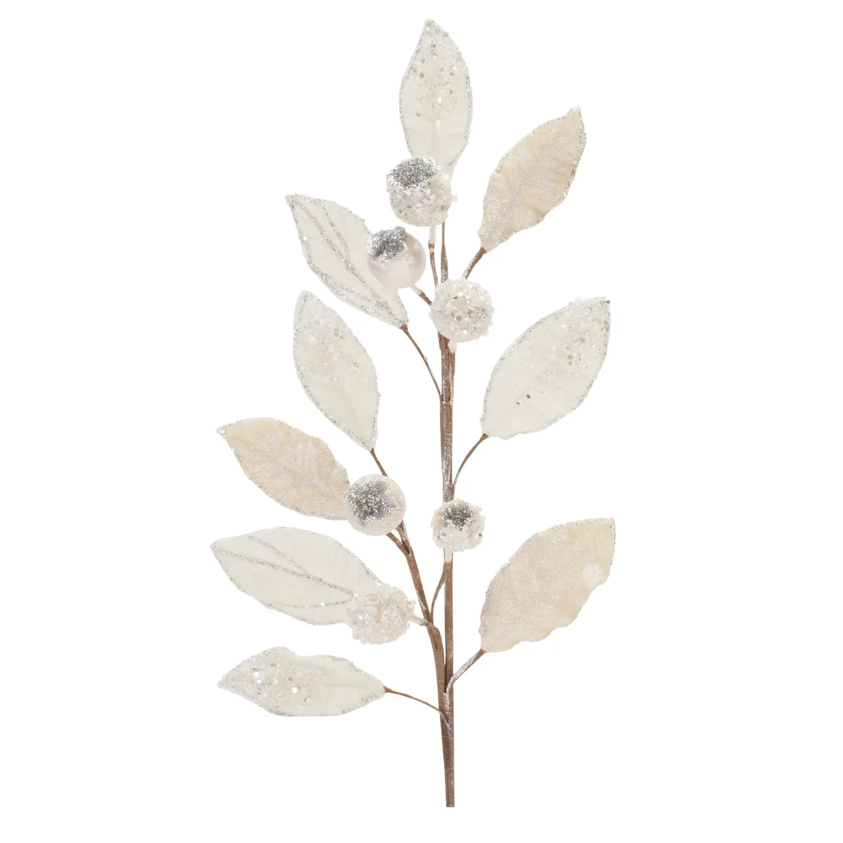 Melrose Beaded White Leaf Stem (Set of 2)