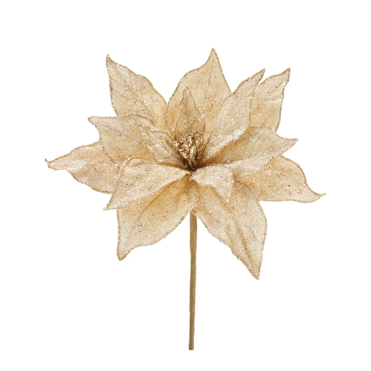 Melrose Glittered Gold Poinsettia Flower Stem (Set of 6)