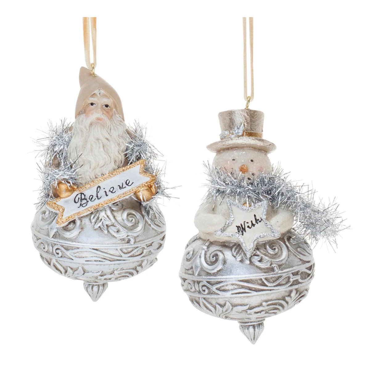 Christmas Santa and Snowman Finial Ornaments (Set of 6) – Silver Resin Decor by Melrose