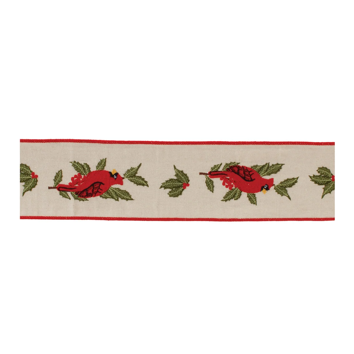 Christmas Holiday DIY Ribbon Embroidered Cardinal Wired Cotton – 4" x 5 Yds. by Melrose
