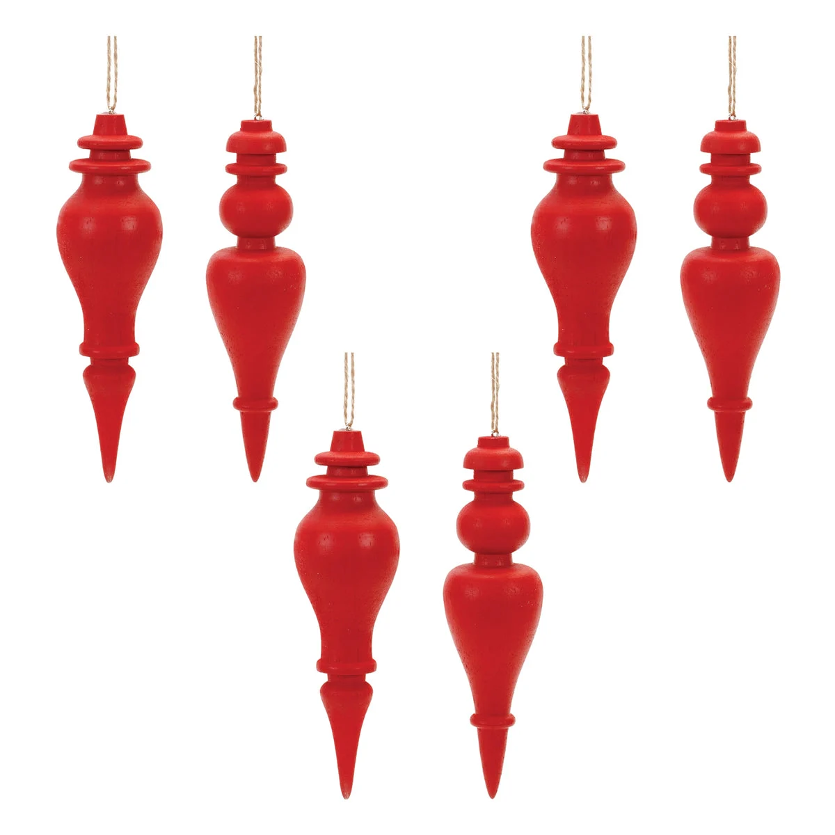 Red Wood Finial Christmas Tree Ornament Set of 6 6 Inch Oak Wood by Melrose
