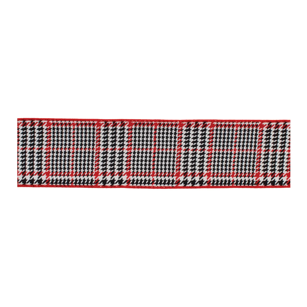 Wired Cotton Ribbon, Holiday Houndstooth Plaid 4in x 10yds Indoor Craft Decor by Melrose
