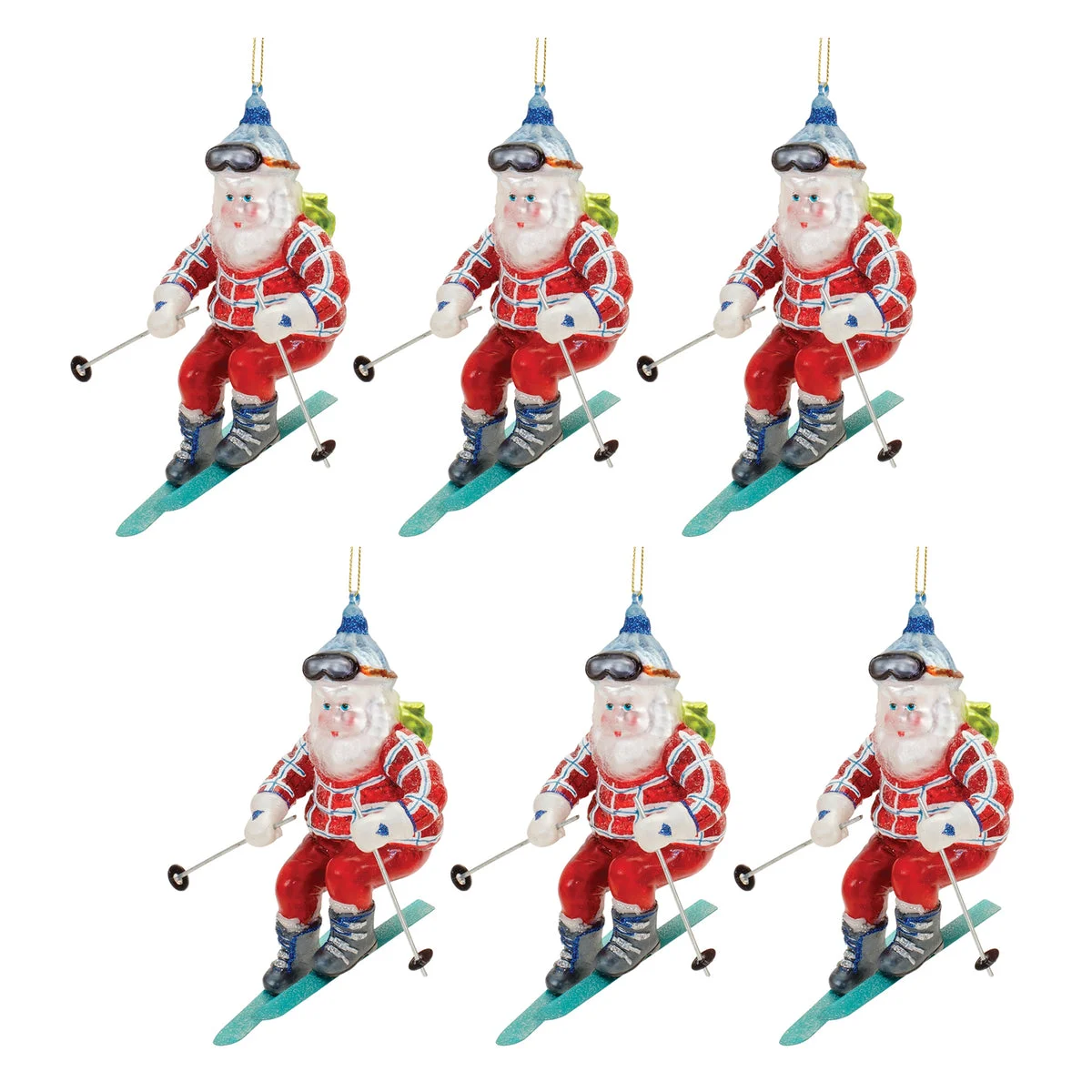 Decorative Glass Ski Santa Christmas Ornament Set of 6 Indoor Tree Decor by Melrose