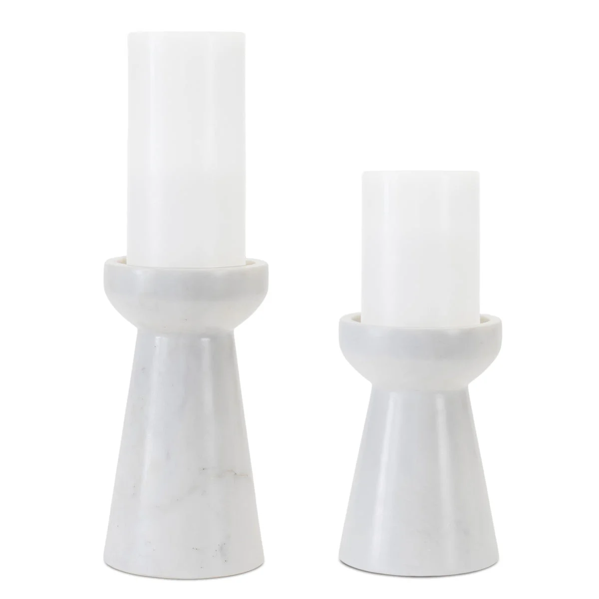 Modern Contemporary Marble Candle Holders Set of 2 6H 7.5H by Melrose