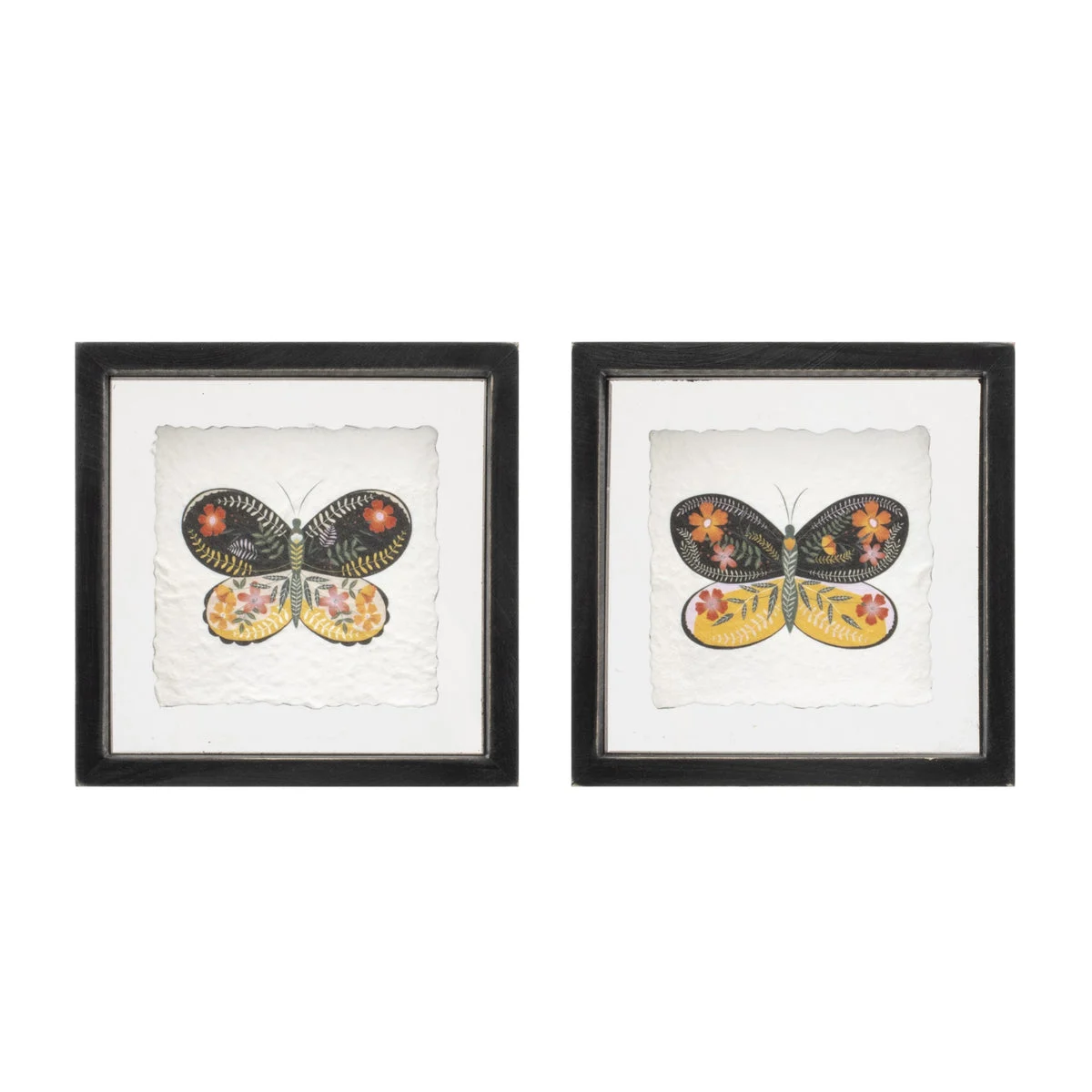 Butterfly Block Wall Decor Set of 2 Wood Acrylic 6 Inch Square Plaque by Melrose
