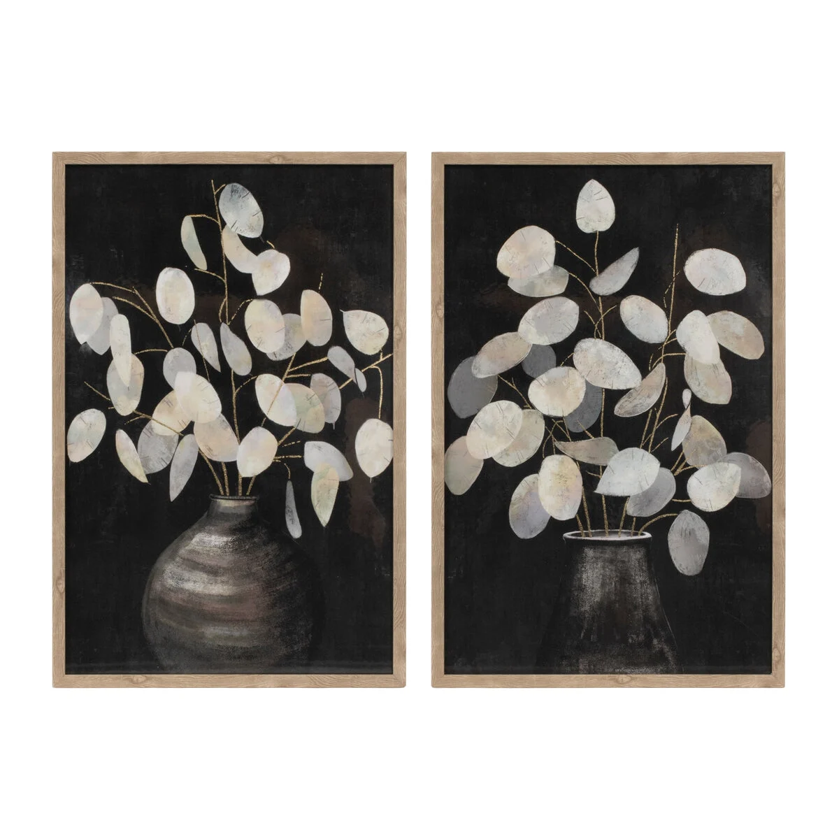 Eucalyptus Floral Wall Art Set of 2 MDF Wood 16x24 Inch Neutral Accent by Melrose