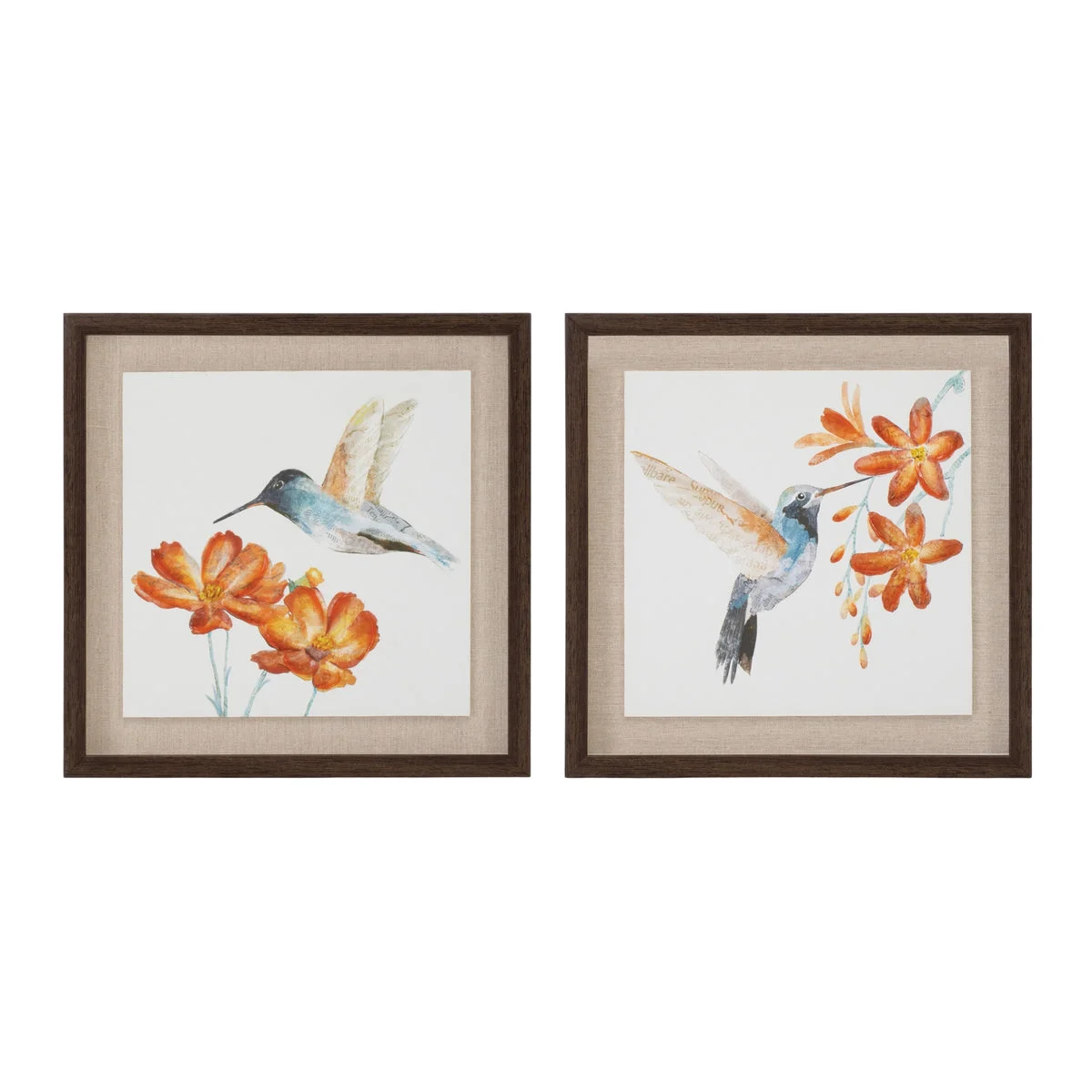 Decorative Hummingbird Floral Wall Print Set of 2 by Melrose