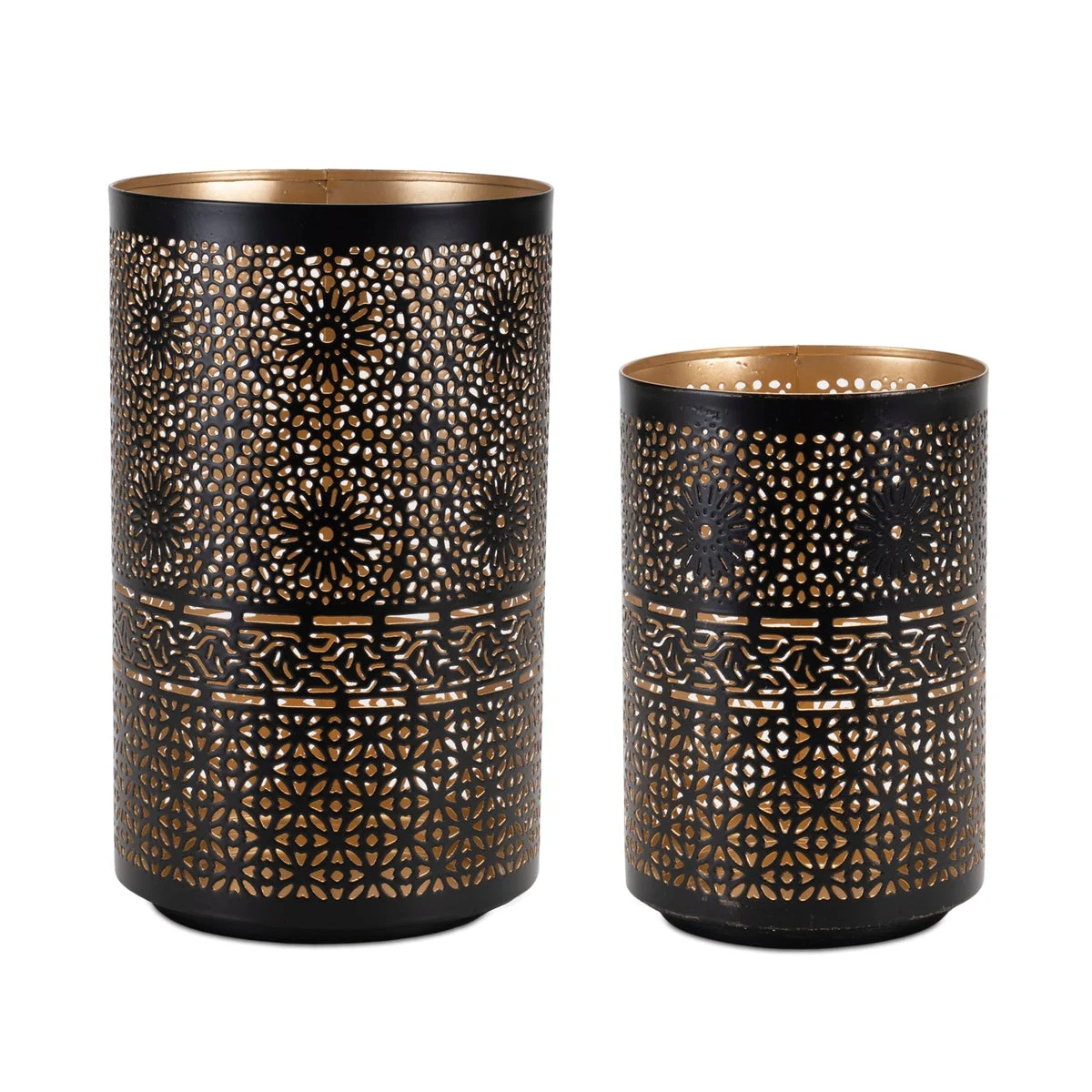 Mandala Punched Iron Metal Candle Holders Set of 2 Modern Decor by Melrose
