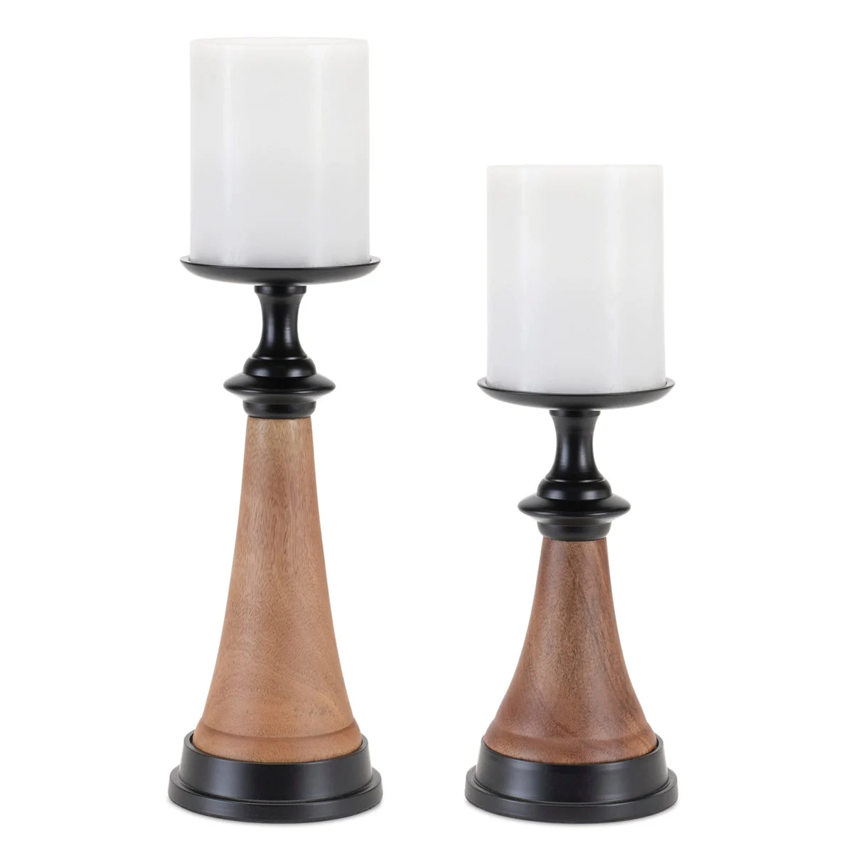 Tapered Wood and Metal Candle Holders Set of 2 9.25H 12H Brown Black by Melrose
