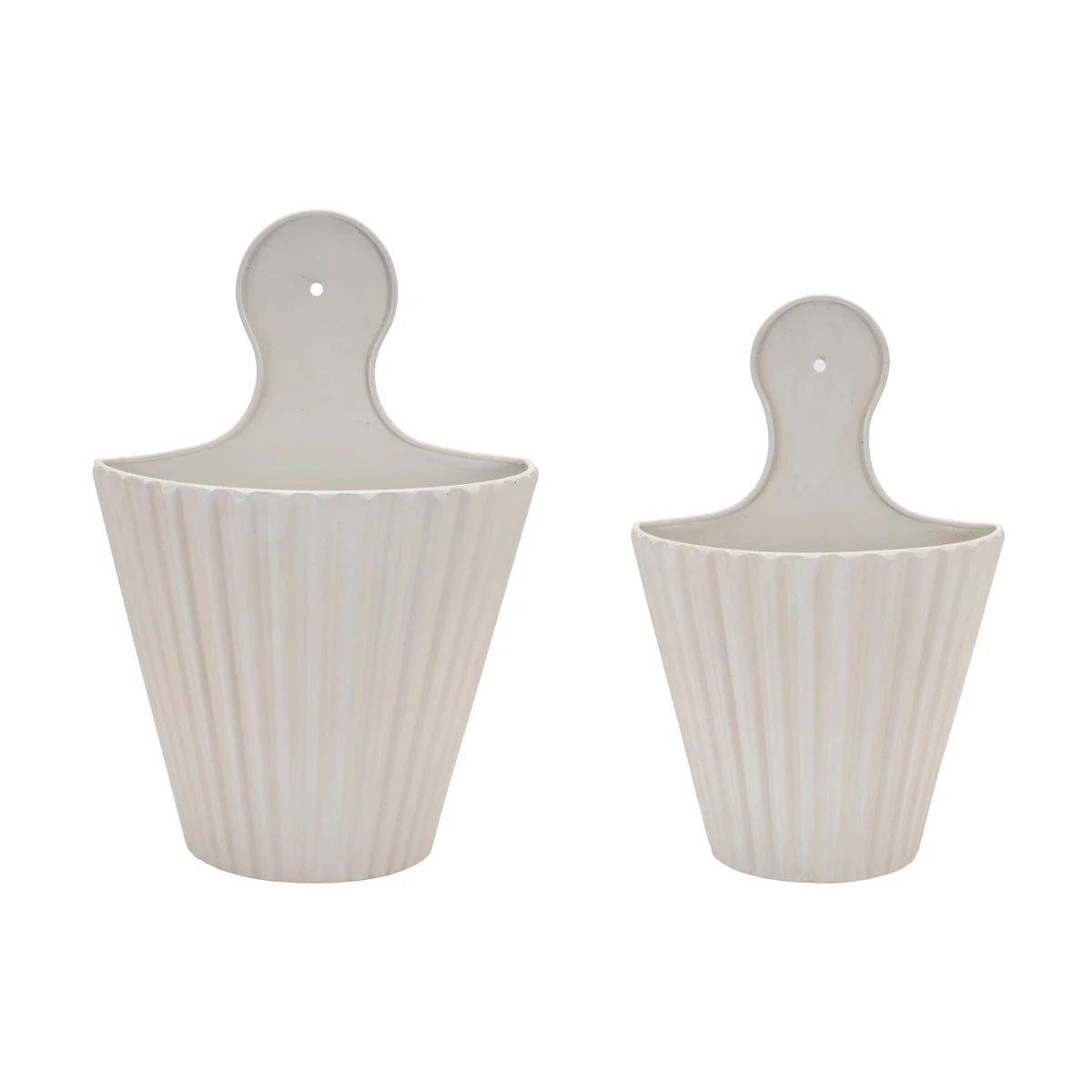 Wall Pocket Vintage Style Set of 2 Ribbed Metal White 9.5 x 14.5 and 11.25 x 16.5 by Melrose