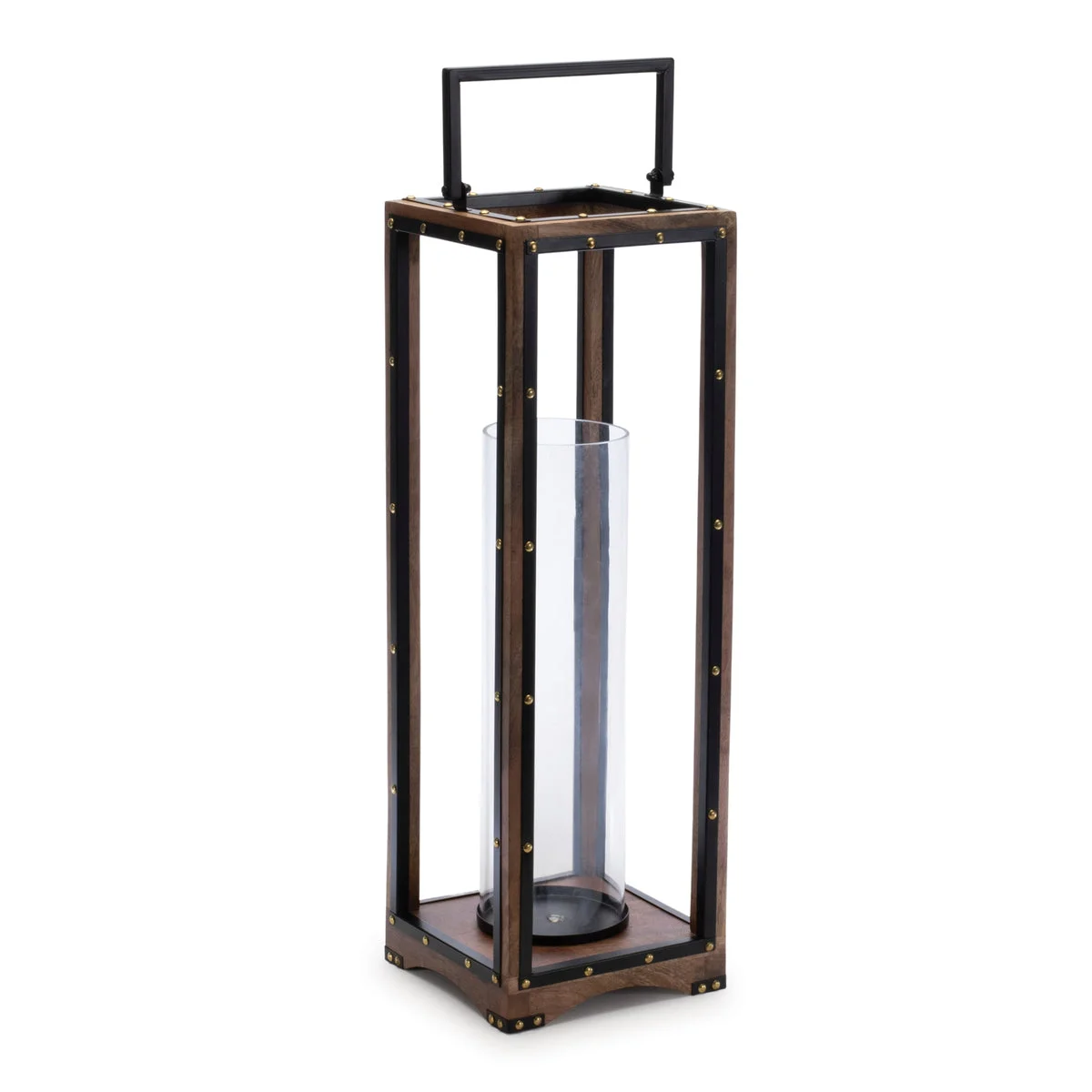 Framed Candle Holder Iron Wood and Glass Hurricane 25.25 Inch Tall Modern Rustic Decor by Melrose