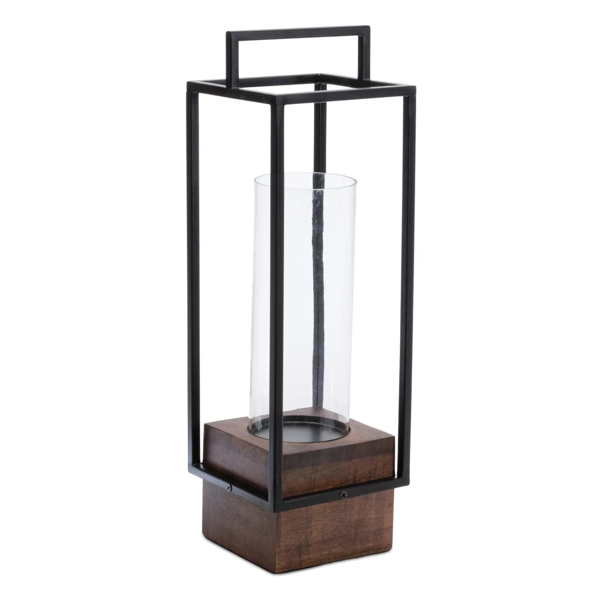Framed Candle Holder Iron Wood and Glass Hurricane 20 Inch Tall Modern Rustic Decor by Melrose