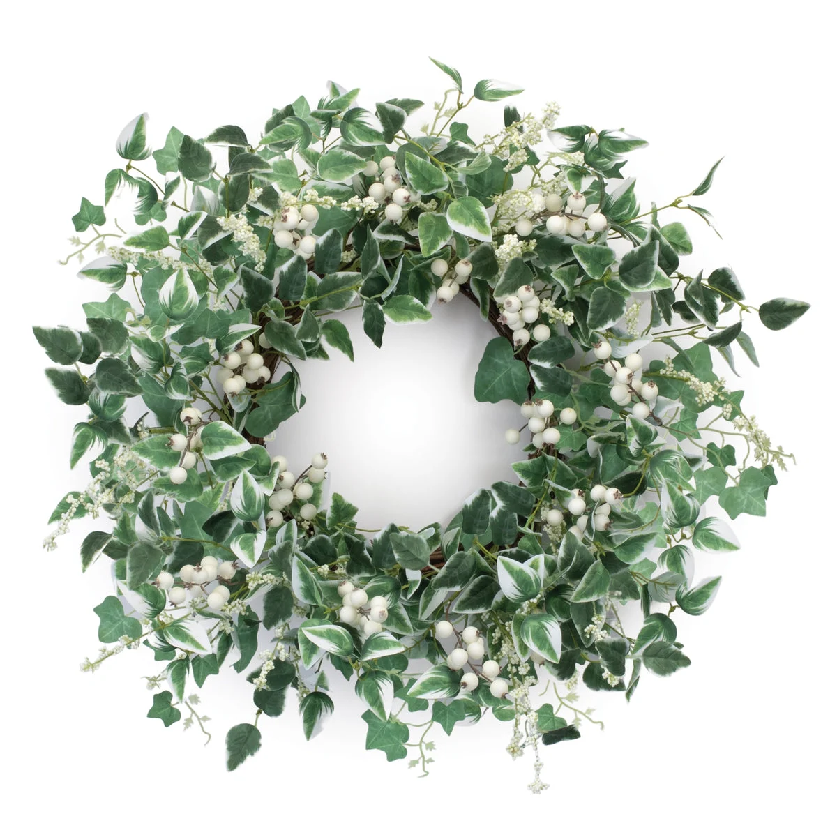 Mixed Foliage and Berry Wreath Green and White 23.5" Round Decor By Melrose
