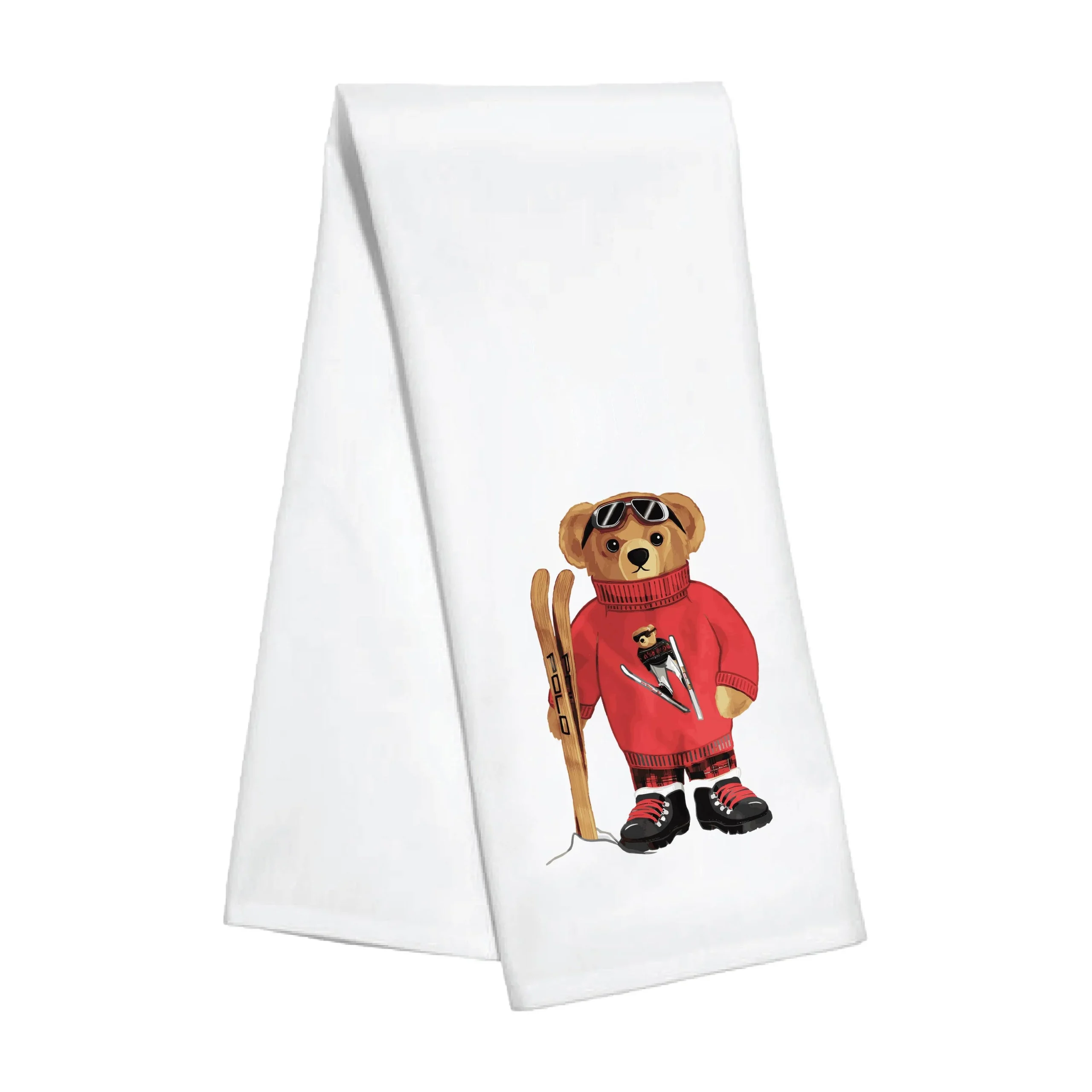 Red Ski Bear Kitchen Towel