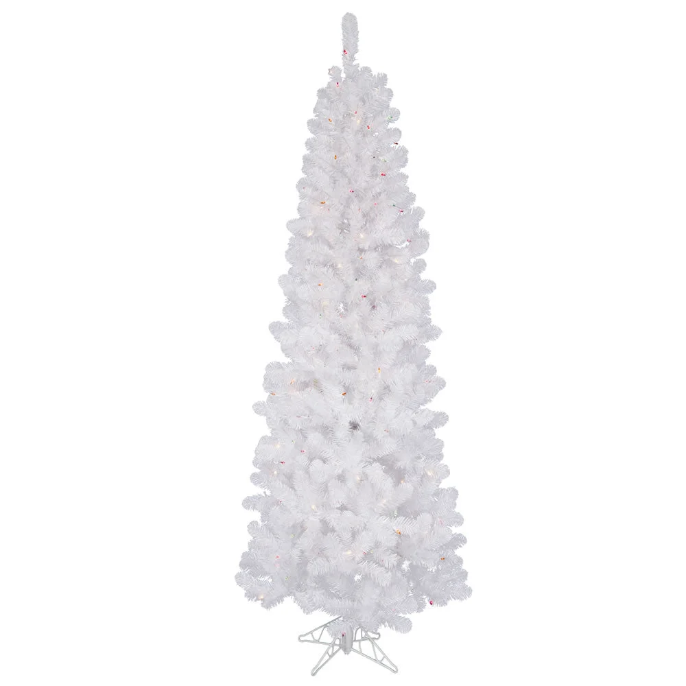Vickerman A103277LED 7.5' White Salem Pencil Pine Artificial Christmas Tree Multi-Colored Dura-Lit LED Lights
