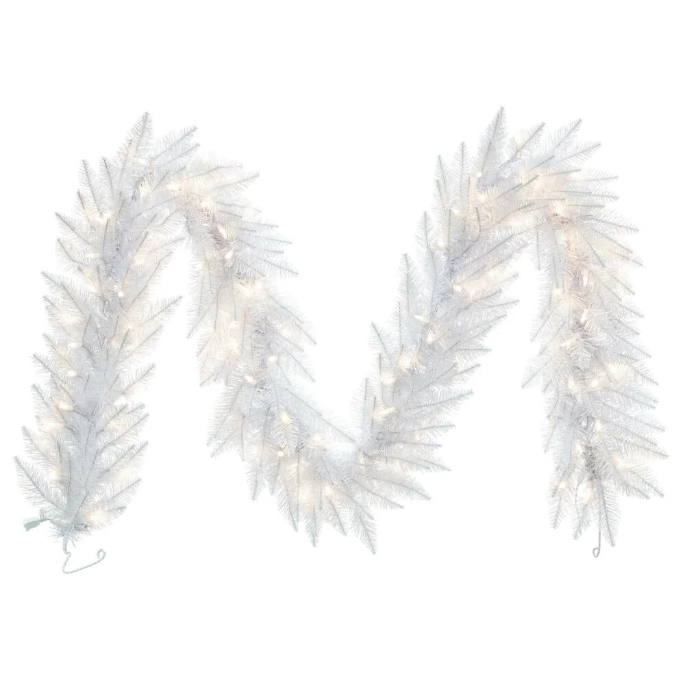 Vickerman A104214Led 9' Sparkle White Spruce Artificial Christmas Garland Pure White Led Lights