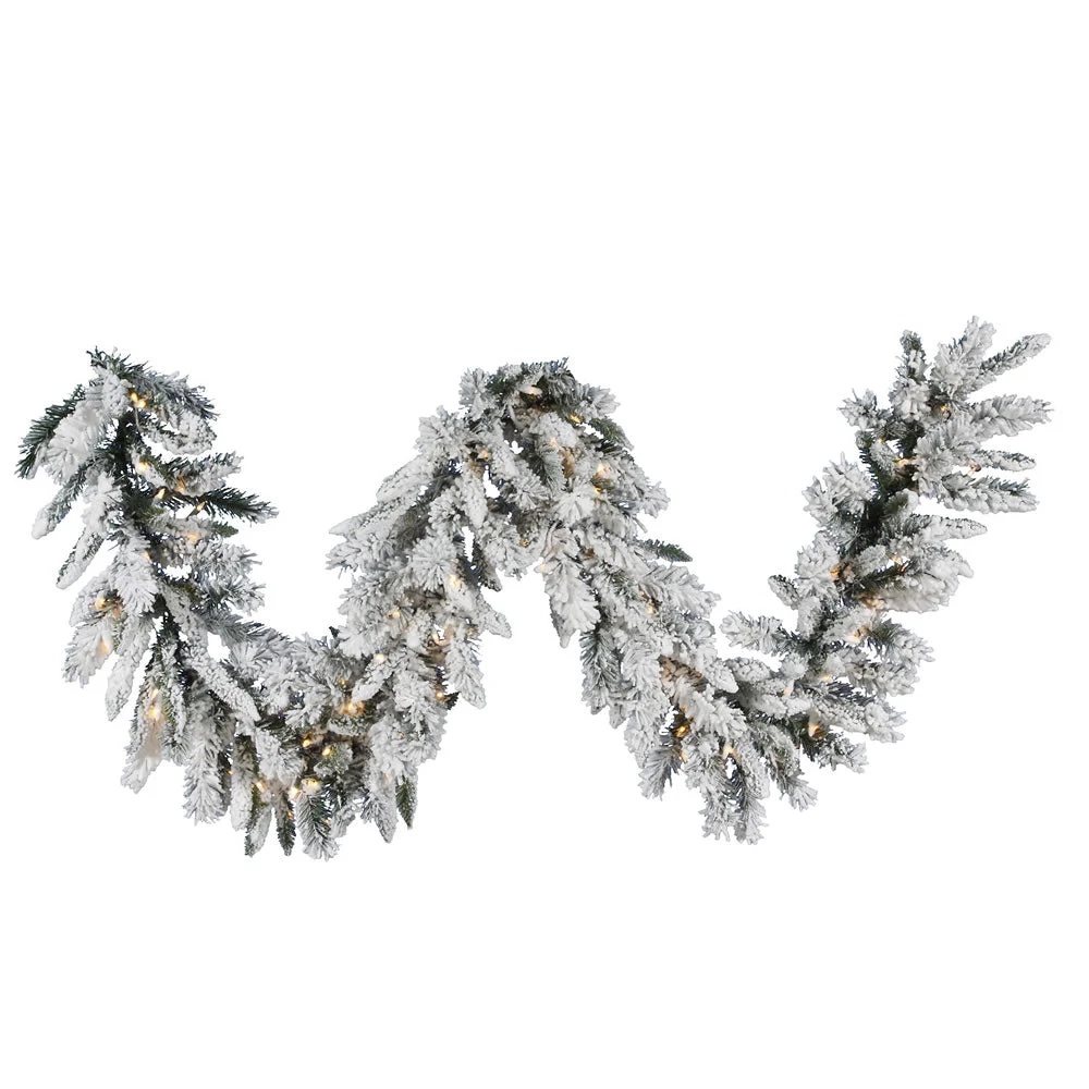 Vickerman A128217 9' Snow Ridge Artificial Christmas Garland Clear Dura-Lit Incandescent Lights