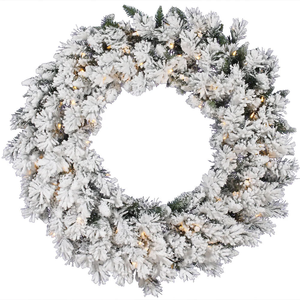 Vickerman A128231 30" Flocked Snow Ridge Artificial Christmas Wreath Clear Dura-lit Incandescent Lights