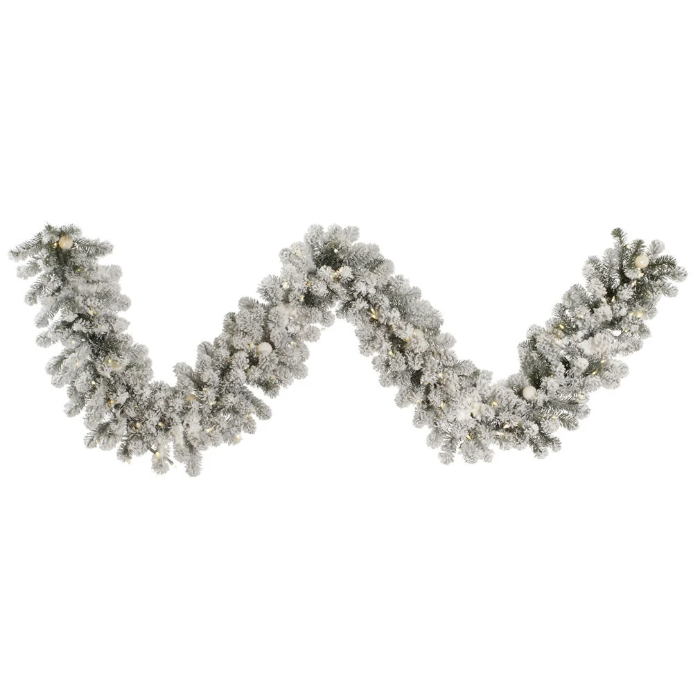 Vickerman A146914Led 9' Flocked Kodiak Spruce Artificial Christmas Garland Pure White Led Lights