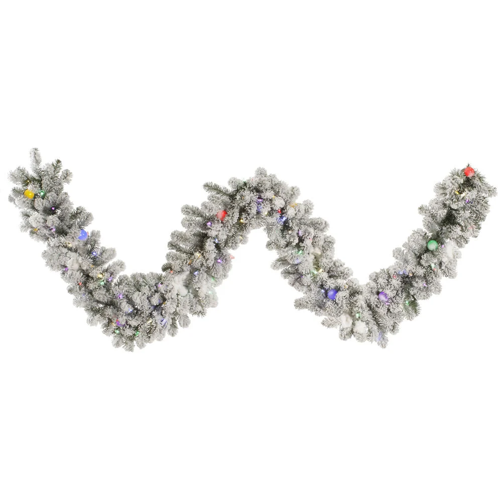 Vickerman A146915Led 9' Flocked Kodiak Spruce Artificial Christmas Garland Multi-Colored Led Lights