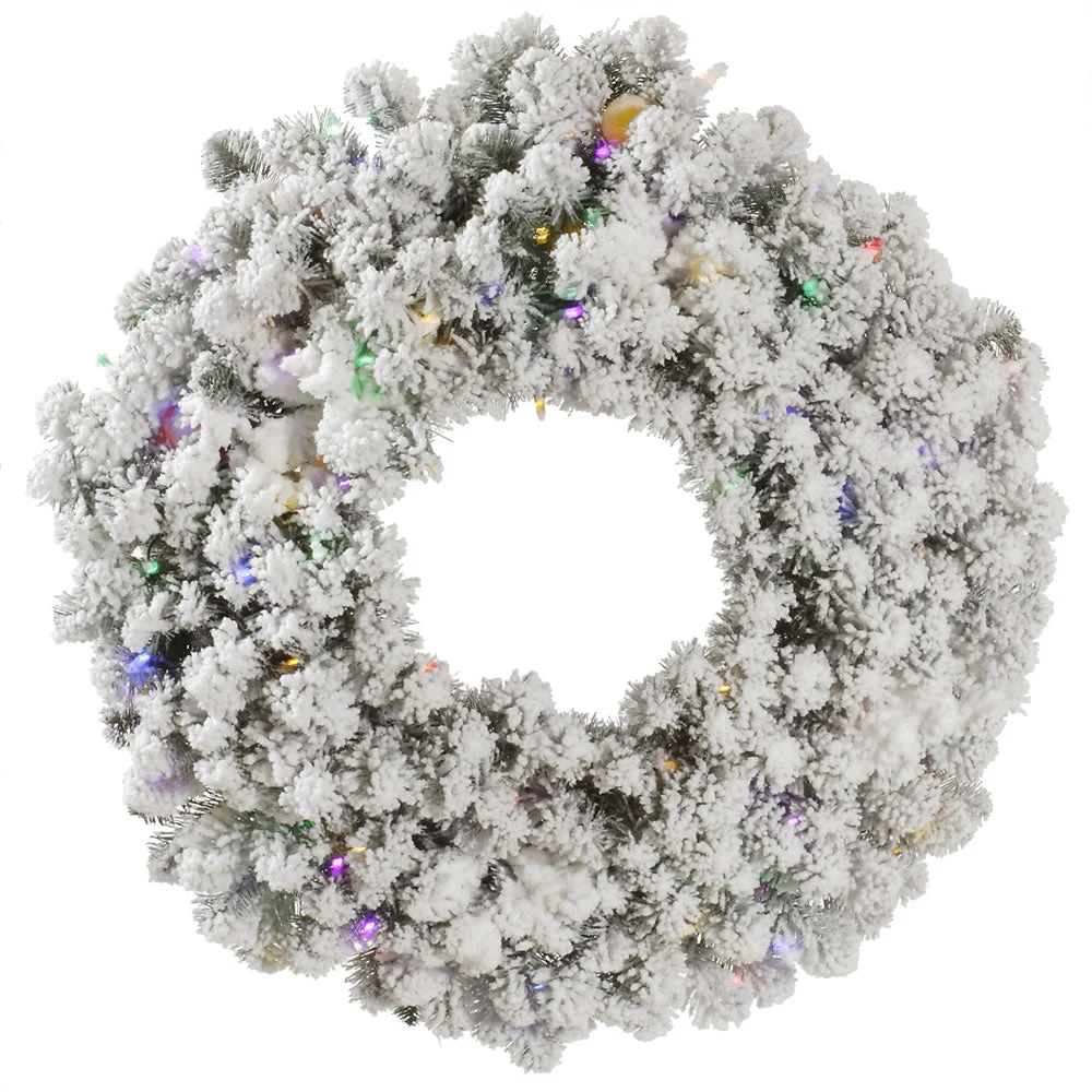 Vickerman A146938LED 36" Flocked Kodiak Spruce Artificial Christmas Wreath Multi-Colored LED Lights