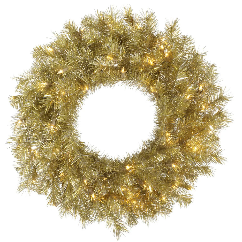 Vickerman A147725LED 24" Gold and Silver Tinsel Artificial Christmas Wreath Warm White Dura-lit LED Lights