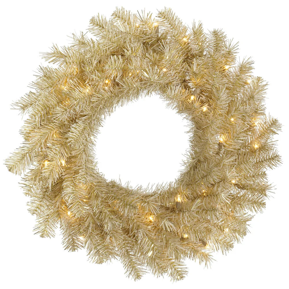 Vickerman A148131LED 30" White and Gold Tinsel Artificial Christmas Wreath Warm White Dura-lit LED Lights