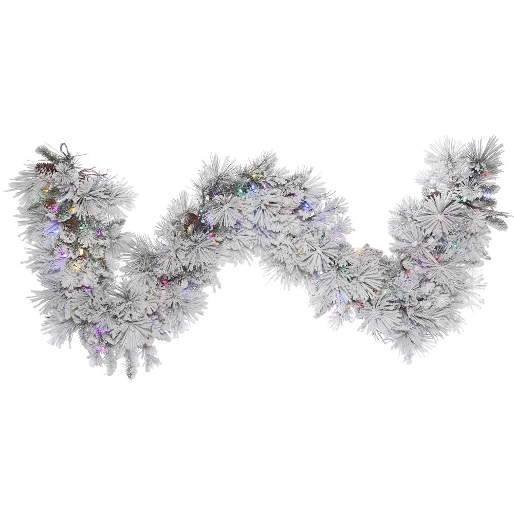 Vickerman A155319Led 9' Flocked Alberta Artificial Christmas Garland Multi-Colored Led Lights