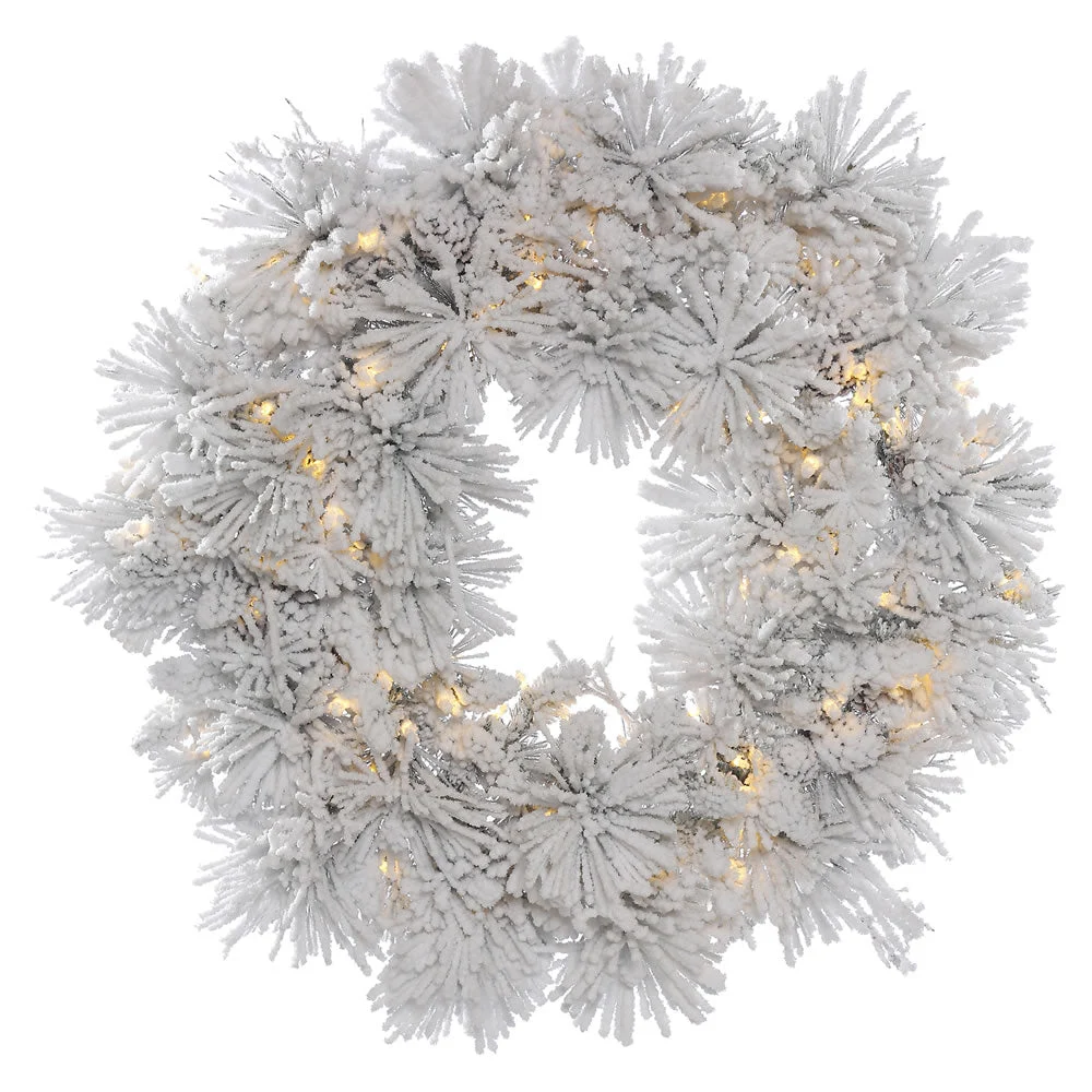 Vickerman A155337LED 36" Flocked Alberta Artificial Christmas Wreath Pure White LED Lights