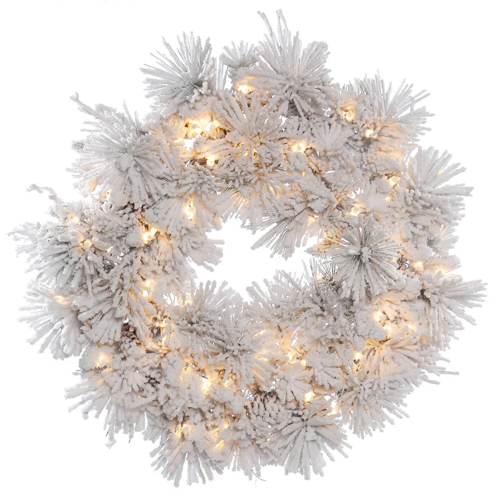Vickerman A155331 30" Flocked Alberta Artificial Christmas Wreath Clear Dura-lit Incandescent Lights