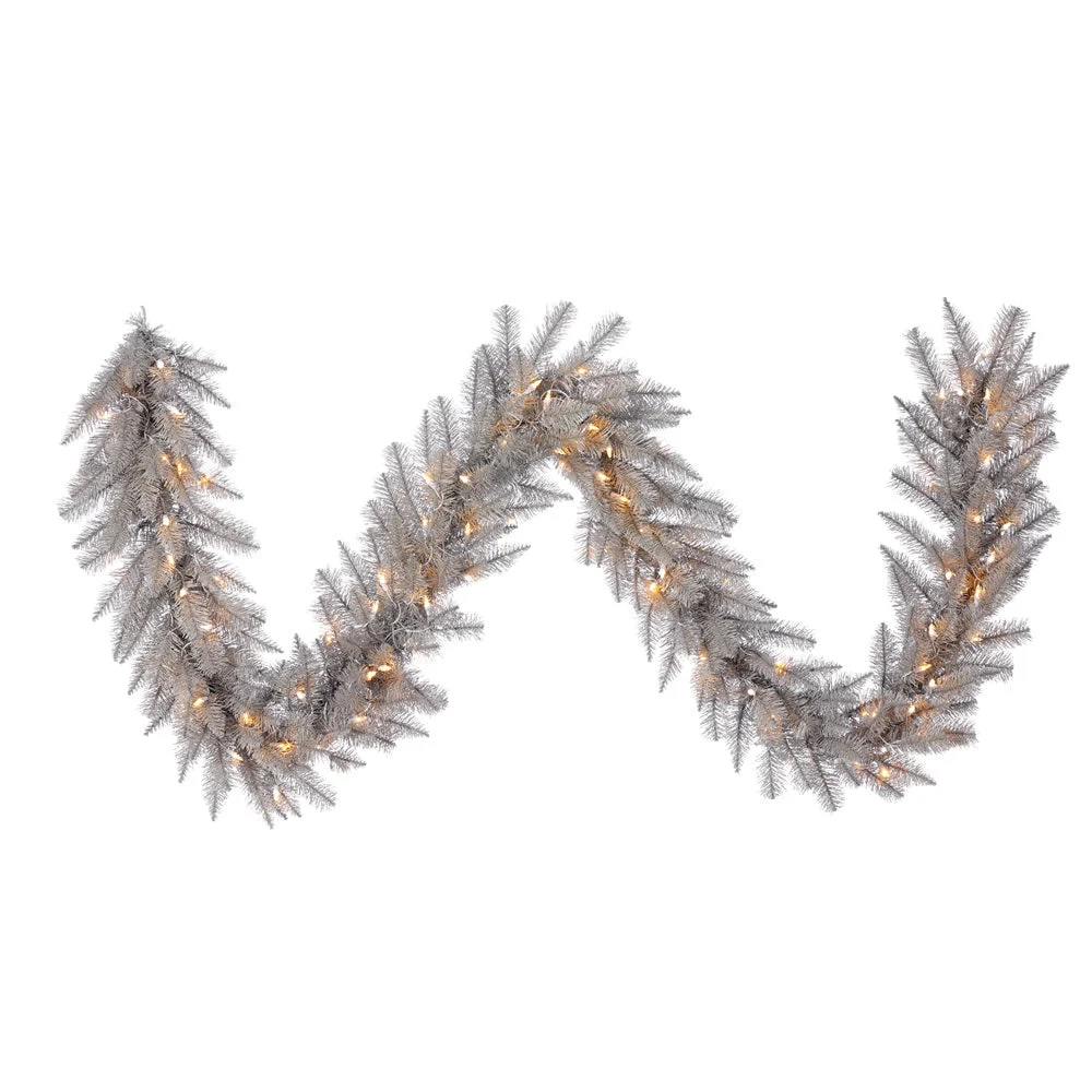 Vickerman A193115Led 9' X 14" Platinum Fir Artificial Christmas Garland Warm White Dura-Lit Led Lights