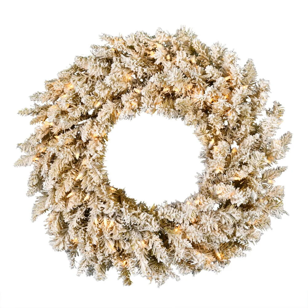 Vickerman A193525LED 24" Frosted Gold Artificial Christmas Wreath Warm White Dura-lit LED Lights