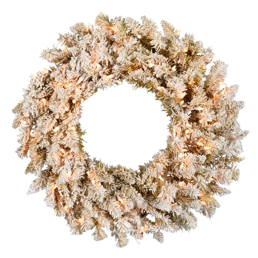 Vickerman A193537 36" Frosted Gold Artificial Christmas Wreath Clear Dura-lit Incandescent Lights