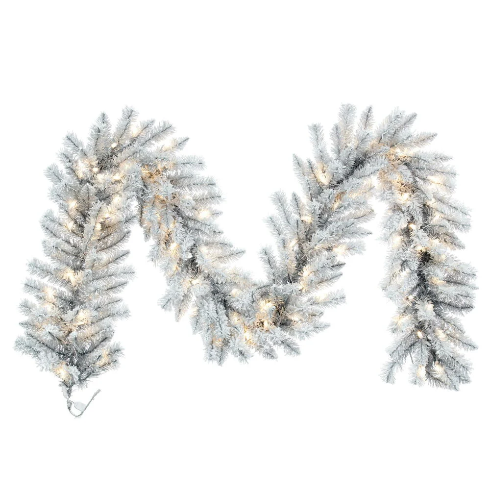 Vickerman A193715Led 9' X 14" Frosted Silver Artificial Christmas Garland Warm White Dura-Lit Led Lights