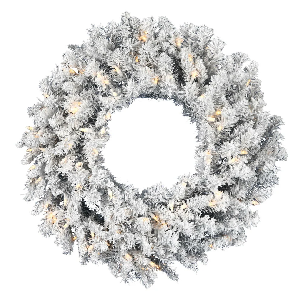 Vickerman A193725LED 24" Frosted Silver Artificial Christmas Wreath Warm White Dura-lit LED Lights