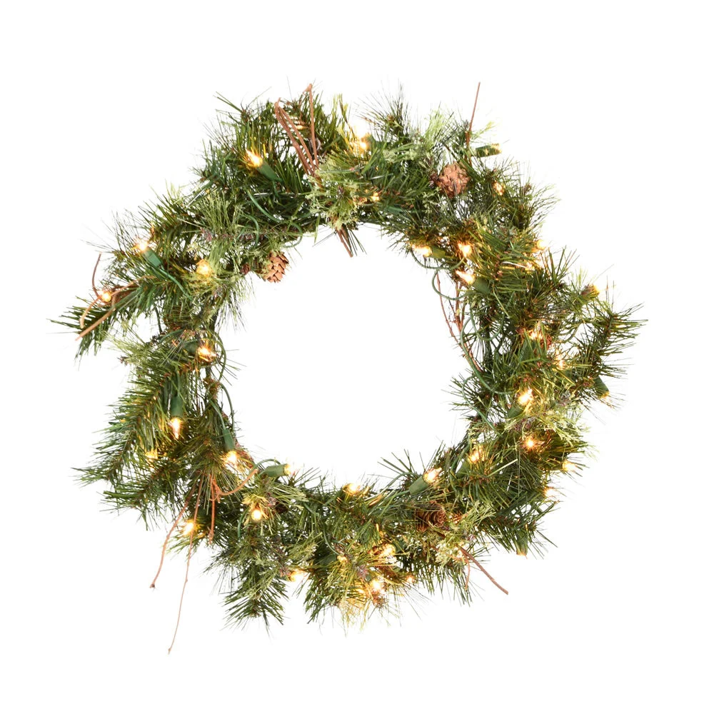 Vickerman A801821 20" Mixed Country Pine Artificial Christmas Wreath Clear Dura-lit Incandescent Lights