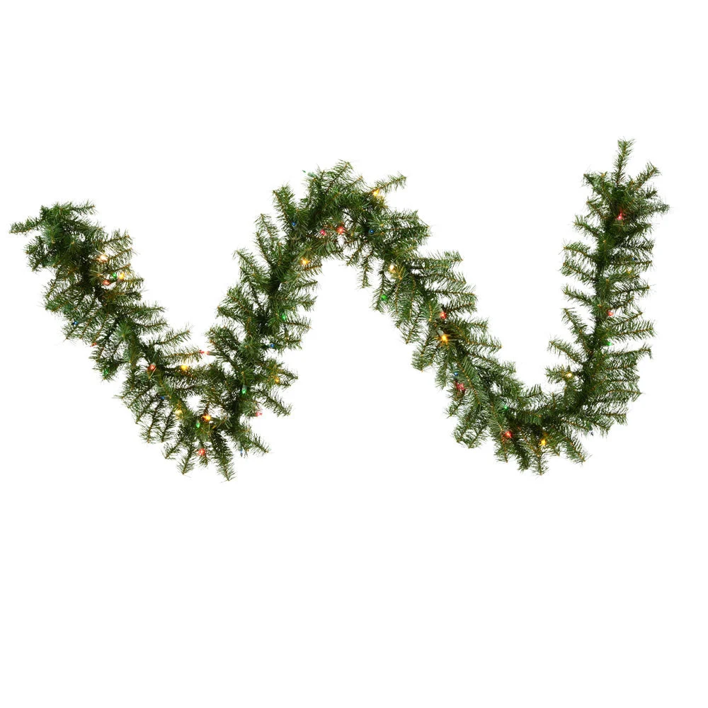 Vickerman A802712 9' Canadian Pine Artificial Christmas Garland Multi-Colored Incandescent Mini Lights