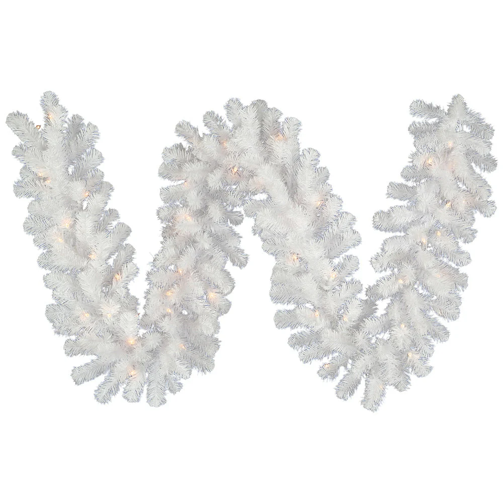 Vickerman A805816 9' Crystal White Spruce Artificial Christmas Garland Clear Dura-Lit Incandescent Mini Lights