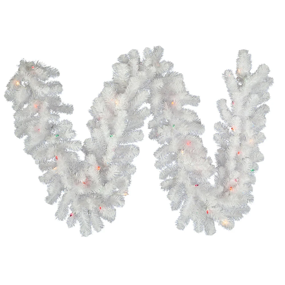 Vickerman A805817Led 9' Crystal White Spruce Artificial Christmas Garland Multi-Colored Led Mini Lights