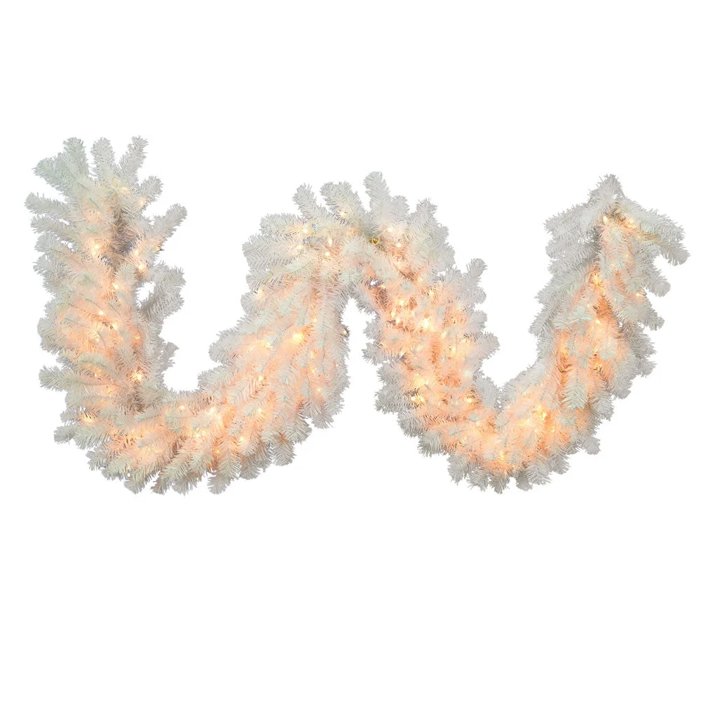 Vickerman A805819 9' Crystal White Spruce Artificial Christmas Garland Clear Dura-lit Incandescent Mini Lights