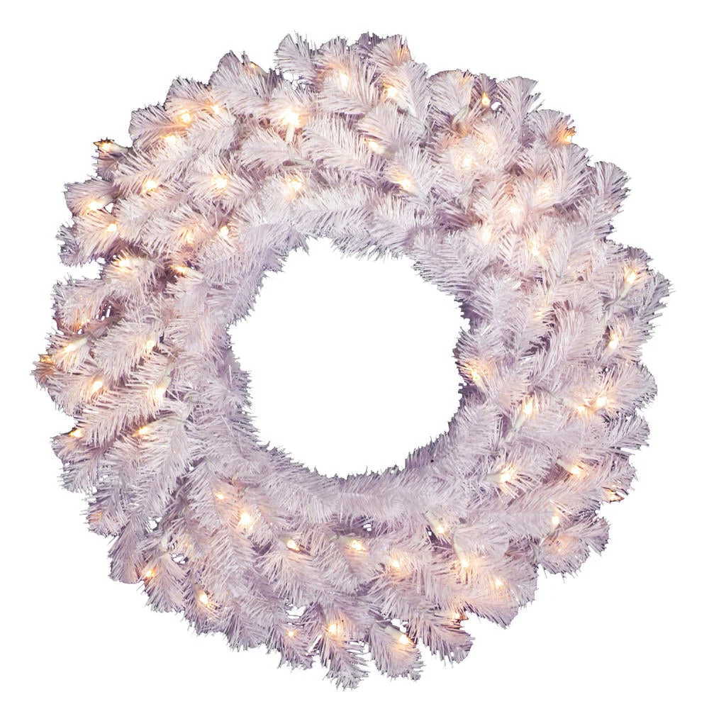 Vickerman A805825 24" Crystal White Spruce Artificial Christmas Wreath Clear Dura-lit Incandescent Mini Lights