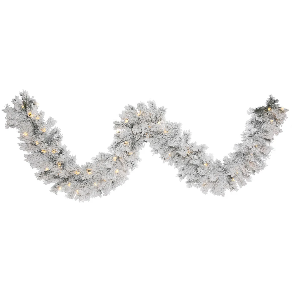 Vickerman A806312 9' Flocked Alaskan Pine Artificial Christmas Garland Clear Dura-lit Incandescent Mini Lights