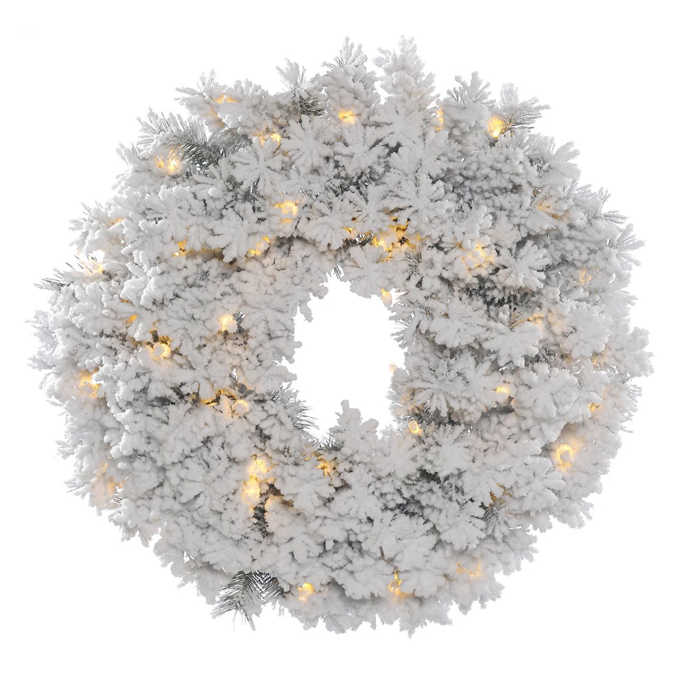 Vickerman A806325LED 24" Flocked Alaskan Artificial Christmas Wreath Pure White Single Mold LED Mini Lights
