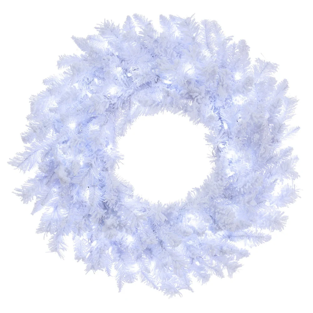 Vickerman A893925LED 24" Flocked White Wreath Pure White LED Mini Lights